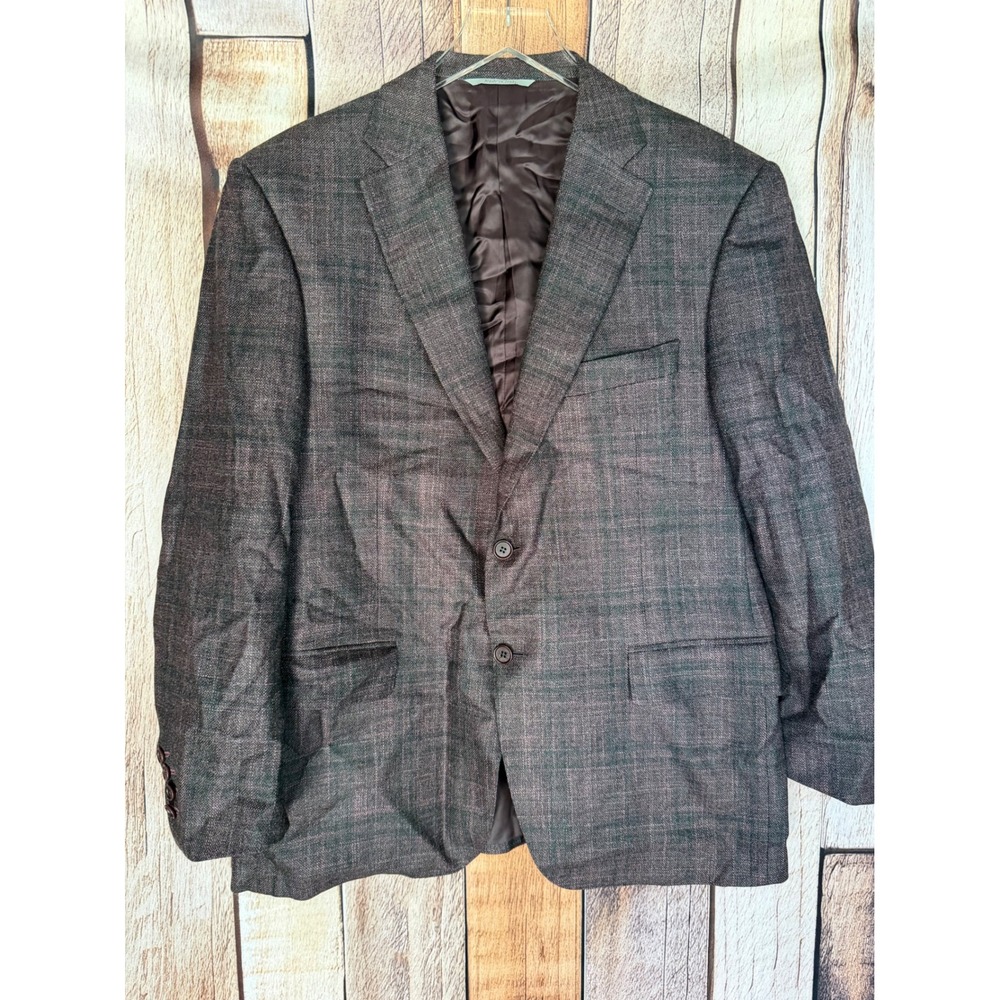 Canali Wool Silk Cashmere Sport Coat Windowpane Brown Plum Size 52 Made in Italy